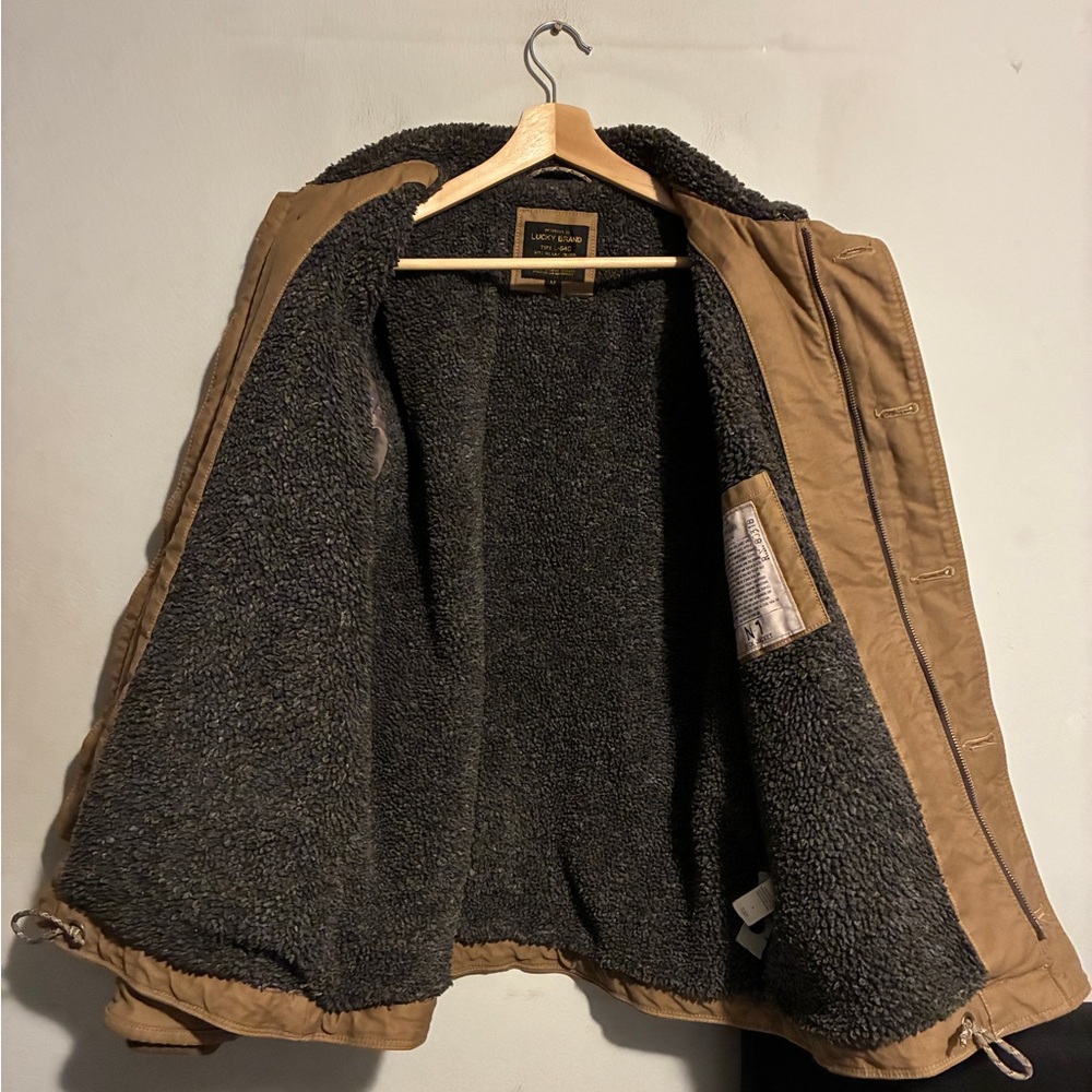 Lucky Brand Brown N-1 Deck Jacket with Black Collar - Picture 2 of 7